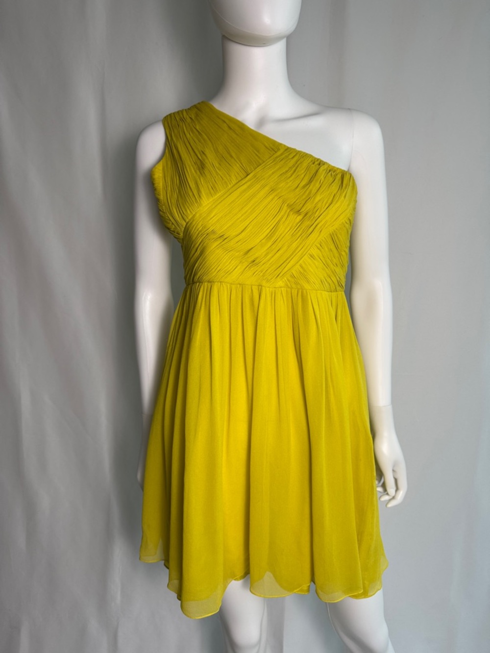 Tibi One-Shoulder Yellow Silk Cocktail Dress